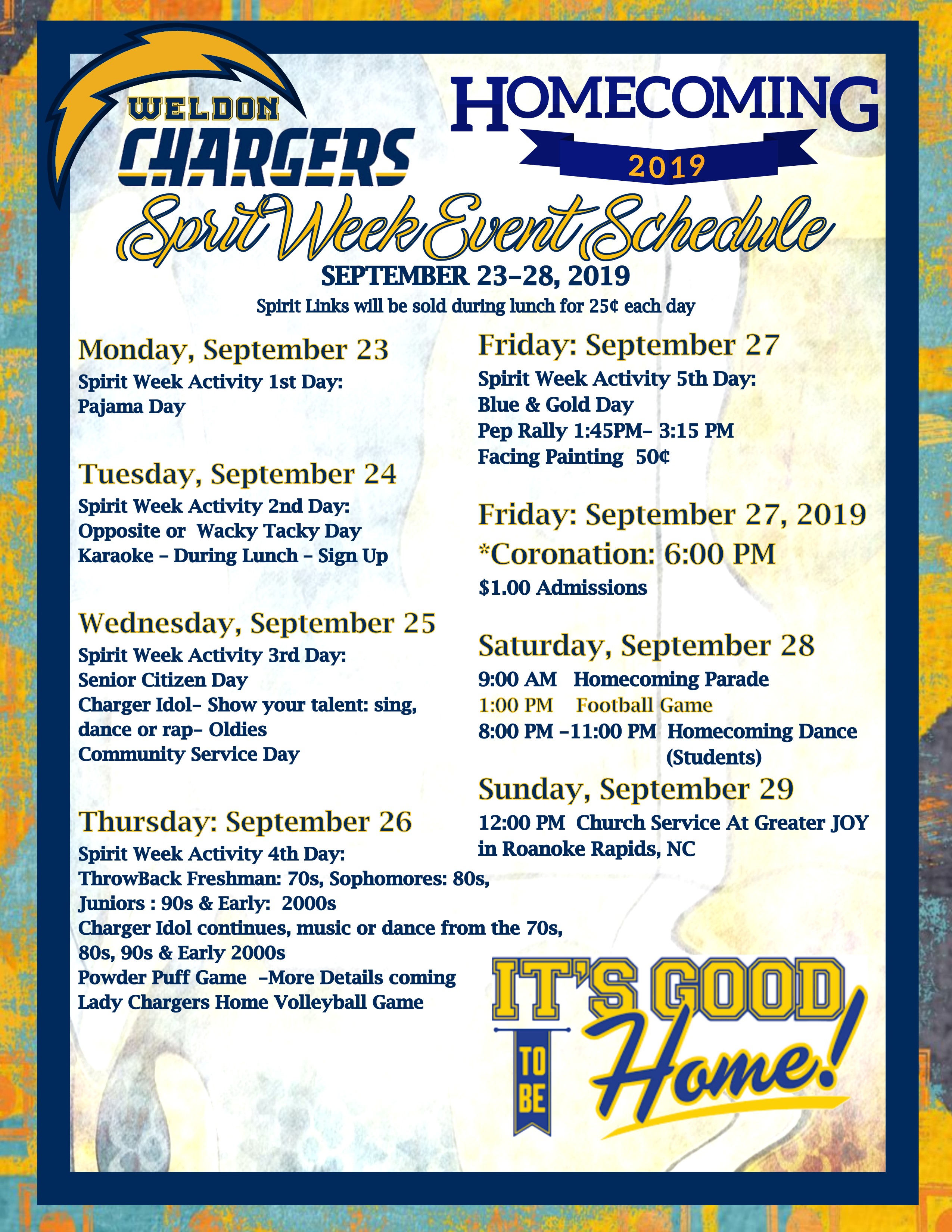 92319 2019 Weldon Homecoming Event Schedule