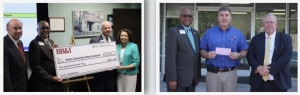 In the left photo, Steve Medlin, foundation chair, HCC President Michael Elam, Chip Fouts, BB&amp;T senior vice president and Marie Robinson, HCC board of trustees chair. In the right photo, Elam, Aman and Purser.